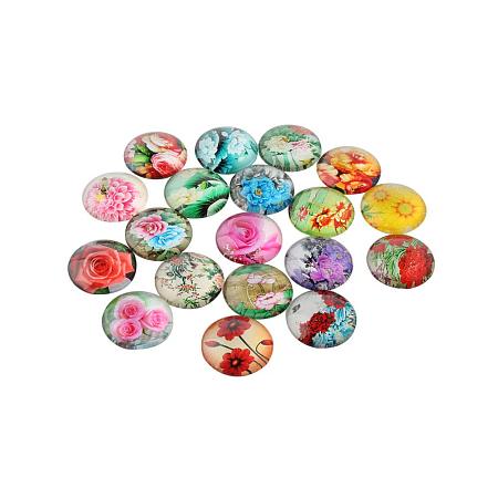 NBEADS 200PCS 12MM Flower Printed Glass Cabochons Flatback Dome Cabochons Pendant for Jewellery Making