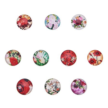 NBEADS 10PCS 16mm Random Mixed Color Flower Printed Glass Dome Cabochons Half Round Cabochons Tiles, for Photo Pendant Craft Jewelry Making