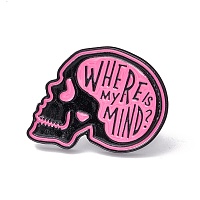 Honeyhandy Where Is My Mind Enamel Pin, Halloween Skull Alloy Brooch for Backpack Clothes, Electrophoresis Black, Hot Pink, 23x30x1.5mm