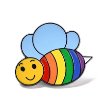 Honeyhandy Rainbow Pride Bee Enamel Pin, Animal Alloy Badge for Backpack Clothing, Electrophoresis Black, Colorful, 23x28x2mm, Pin: 1mm