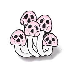 Honeyhandy Mushroom Skull Enamel Pin Alloy Badge for Backpack Clothes, Electrophoresis Black, Pink, 25.5x26x1.5mm, Pin:1.3mm.