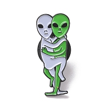 Honeyhandy Double Alien Enamel Pin, Creative Alloy Badge for Backpack Clothes, Electrophoresis Black, Green, 26.5x11x1.5mm, Pin: 1.3mm