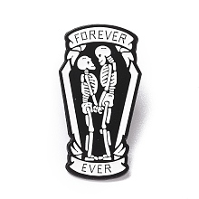 Honeyhandy Forever Ever Word Enamel Pin, Halloween Skeleton Alloy Badge for Backpack Clothes, Electrophoresis Black, White, 35.5x19x1.5mm, Pin: 1.3mm