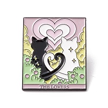 Honeyhandy The Lovers Word Enamel Pin, Cat Tarot Alloy Badge for Backpack Clothes, Electrophoresis Black, Heart Pattern, 30.5x25.5x1.5mm, Pin: 1mm