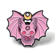 Honeyhandy Halloween Cat Enamel Pins, Black Alloy Brooches for Backpack Clothes, Bat, 26x30x1.4mm