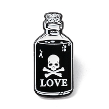 Honeyhandy Word Love Enamel Pin, Bottle with Skeleton Alloy Brooch for Backpack Clothes, Electrophoresis Black, White, 30x14x2mm