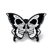 Honeyhandy Butterfly Skull Enamel Pin, Halloween Alloy Brooch for Backpack Clothes, Electrophoresis Black, White, 22x30x1.5mm, Pin: 1mm