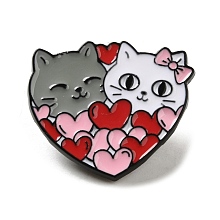 Honeyhandy Valentine's Day Theme Black Zinc Alloy Brooches, Cat & Heart Enamel Pins for Women, Heart, 20.5x24x1mm