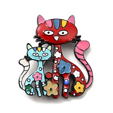 Honeyhandy Alloy Enamel Brooches, Cadmium Free & Lead Free, Cat, Colorful, 49x43x4mm, Pin: 0.7mm