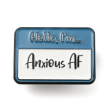 Honeyhandy Hello I'm Anxious AF Rectangle Social Dialogue Box Enamel Pins, Black Zinc Alloy Brooches for Backpack Clothes, Steel Blue, 22x30.5x2mm