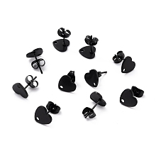 Honeyhandy 304 Stainless Steel Stud Earring Findings, with Ear Nuts, Heart, Electrophoresis Black, 12x9mm, Hole: 1.4mm, Pin: 0.7mm