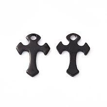 Honeyhandy 304 Stainless Steel Pendants, Cross, Electrophoresis Black, 12x9x0.5mm, Hole: 1.4mm