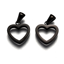 Honeyhandy 304 Stainless Steel Pendants, Manual Polishing, Hollow, Heart, Electrophoresis Black, 16x15x4mm, Hole: 6x2.5mm