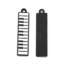 Honeyhandy Alloy Enamel Pendants, Cadmium Free & Nickel Free & Lead Free, Electrophoresis Black, Electronic Organ Charm, White, 32.5x7x2mm, Hole: 1.6mm