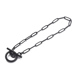 Honeyhandy 304 Stainless Steel Paperclip Chain Bracelets, with Toggle Clasps, Electrophoresis Black, 7-5/8 inch(19.4cm)