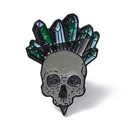 Honeyhandy Skull Enamel Pin, Halloween Alloy Brooch for Backpack Clothes, Electrophoresis Black, Colorful, 35x26x1.5mm