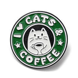 Honeyhandy Coffee Cat Alloy Enamel Brooch, for Men and Women, Green, 28.5x1.5mm