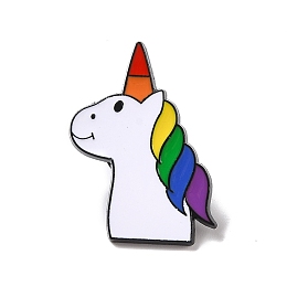 Honeyhandy Rainbow Pride Unicorn Enamel Pin, Animal Alloy Badge for Backpack Clothing, Electrophoresis Black, Colorful, 29x22x2mm, Pin: 1mm