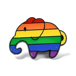 Honeyhandy Rainbow Pride Elephant Enamel Pin, Animal Alloy Badge for Backpack Clothing, Electrophoresis Black, Colorful, 20x28x2mm, Pin: 1mm