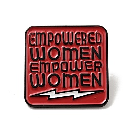 Honeyhandy Square with Empowered Women Empower Women Enamel Pin, Electrophoresis Black Alloy Feminism Brooch for Backpack Clothes, FireBrick, 26x26x1.5mm