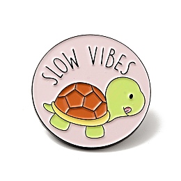 Honeyhandy Tortoise with Word Slow Vibes Enamel Pin, Electrophoresis Black Alloy Brooch for Backpack Clothes, Misty Rose, 30.5x2mm