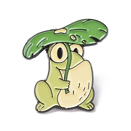 Honeyhandy Frog with Leaf Enamel Pin, Cartoon Alloy Badge for Backpack Clothes, Electrophoresis Black, Green, 33x28x1.5mm, Pin:1.3mm