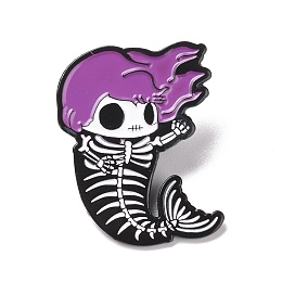 Honeyhandy Mermaid Skeleton Enamel Pin, Halloween Alloy Badge for Backpack Clothes, Electrophoresis Black, Purple, 33.5x26x1.5mm, Pin: 1.3mm