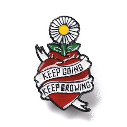 Honeyhandy Word Keep Going Keep Growing Enamel Pin, Heart with Sunflower Alloy Badge for Backpack Clothing, Electrophoresis Black, Red, 32x20x1.5mm, Pin: 1.3mm