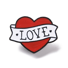 Honeyhandy Love Word Enamel Pin, Heart Alloy Badge for Backpack Clothes, Electrophoresis Black, Red, 21x27x1.5mm, Pin: 1.3mm