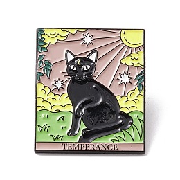 Honeyhandy Temperance Word Enamel Pin, Cat Tarot Alloy Badge for Backpack Clothes, Electrophoresis Black, Sun Pattern, 30.5x25.5x1.5mm, Pin: 1mm