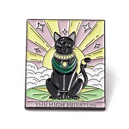 Honeyhandy The High Priestess Word Enamel Pin, Cat Tarot Alloy Badge for Backpack Clothes, Electrophoresis Black, Star Pattern, 30.5x25.5x1.5mm, Pin: 1mm