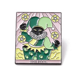 Honeyhandy The Fool Word Enamel Pin, Cat Tarot Alloy Badge for Backpack Clothes, Electrophoresis Black, Player Pattern, 30.5x25.5x1.5mm, Pin: 1mm