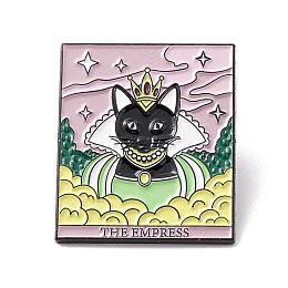 Honeyhandy The Empress Word Enamel Pin, Cat Tarot Alloy Badge for Backpack Clothes, Electrophoresis Black, Crown Pattern, 30.5x25.5x1.5mm, Pin: 1mm