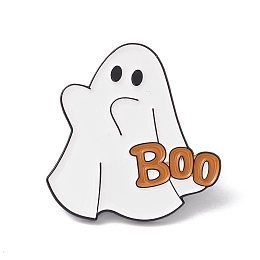 Honeyhandy Ghost with Word Boo Enamel Pin, Halloween Alloy Badge for Backpack Clothes, Electrophoresis Black, White, 30x29x1.5mm, Pin: 1mm