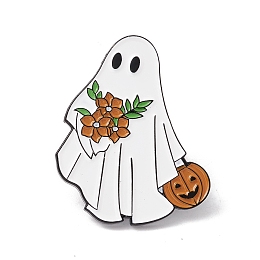 Honeyhandy Ghost with Flower Enamel Pin, Halloween Alloy Badge for Backpack Clothes, Electrophoresis Black, Saddle Brown, 30x24.5x1.5mm, Pin: 1mm