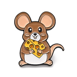 Honeyhandy Mouse with Cheese Enamel Pin, Cute Animal Alloy Enamel Brooch for Backpack Clothes, Electrophoresis Black, Brown, 27x24x10mm, Pin: 1mm