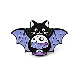 Honeyhandy Cartoon Cat Enamel Pin, Electrophoresis Black Plated Alloy Badge for Backpack Clothes, Lilac, Bat Pattern, 18.5x30x1.5mm