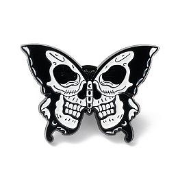 Honeyhandy Butterfly Skull Enamel Pin, Halloween Alloy Brooch for Backpack Clothes, Electrophoresis Black, White, 22x30x1.5mm, Pin: 1mm