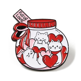 Honeyhandy Valentine's Day Theme Black Zinc Alloy Brooches, Cat & Heart Enamel Pins for Women, Bottle, 31x28x1mm