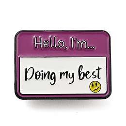 Honeyhandy Hello I'm Doing My Best Rectangle Social Dialogue Box Enamel Pins, Black Zinc Alloy Brooches for Backpack Clothes, Medium Violet Red, 22x30.5x2mm