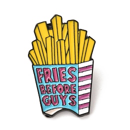 Honeyhandy Alloy Enamel Brooches, Enamel Pin, with Butterfly Clutches, French Fries with Word Fries Before Guys, Electrophoresis Black, Yellow, 32.5x21x10mm