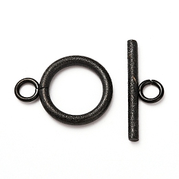 Honeyhandy 304 Stainless Steel Textured Toggle Clasps, Ring, Electrophoresis Black, Ring: 18.5x14x2mm, Hole: 3mm, Bar: 20x7x2, Hole: 3mm