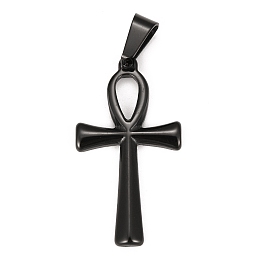 Honeyhandy 304 Stainless Steel Pendants, for Jewelry Making, Ankh Cross, Electrophoresis Black, 30x16x2mm, Hole: 4.5x7mm