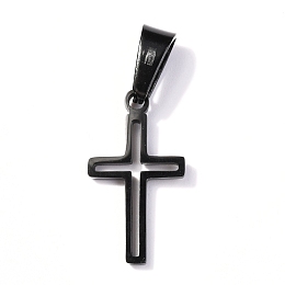 Honeyhandy 304 Stainless Steel Pendants, Hollow, Cross, Electrophoresis Black, 19.5x11x1.2mm, Hole: 3.5x7mm