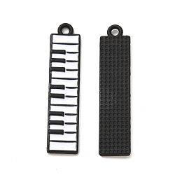 Honeyhandy Alloy Enamel Pendants, Cadmium Free & Nickel Free & Lead Free, Electrophoresis Black, Electronic Organ Charm, White, 32.5x7x2mm, Hole: 1.6mm