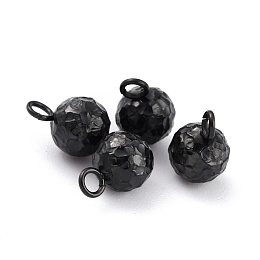 Honeyhandy 304 Stainless Steel Charms, Round, Textured, Electrophoresis Black, 9x6mm, Hole: 1.8mm