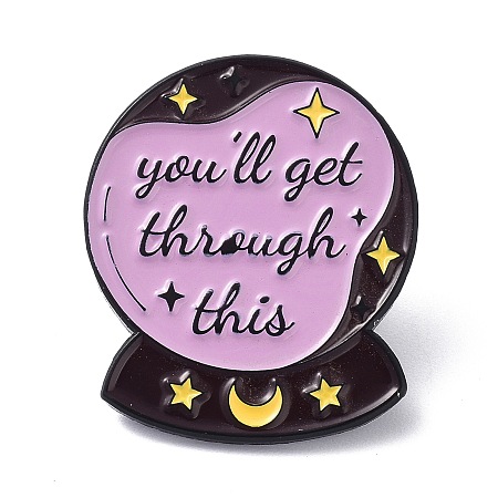ARRICRAFT You Will Get Through This Enamel Pin, Moon & Star Crystal Ball Alloy Enamel Brooch for Backpacks Clothes, Electrophoresis Black, Violet, 29.5x25x11mm