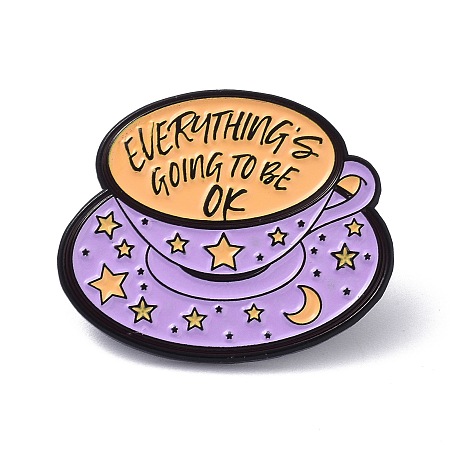 ARRICRAFT Everything's Going To Be Ok Enamel Pin, Moon & Star Cup Alloy Enamel Brooch for Backpacks Clothes, Electrophoresis Black, Medium Purple, 24x29x11mm