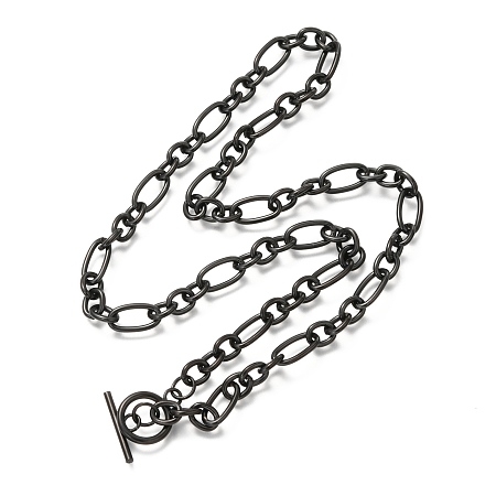 Honeyhandy Unisex 304 Stainless Steel Figaro Chain Necklaces, with Toggle Clasps, Electrophoresis Black, 20.47 inch(52cm)