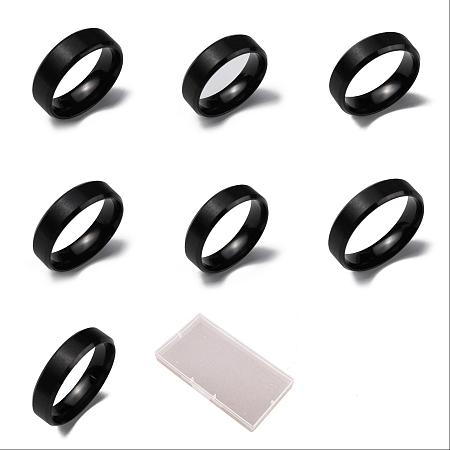 Unicraftale 14Pcs 7 Styles Matte Style 304 Stainless Steel Wide Band Finger Rings for Women Men, Plain Band Rings, Electrophoresis Black, 6mm, Inner Diameter: US Size 5 3/4~12 3/4(16.3~22.1mm), 2pcs/style
